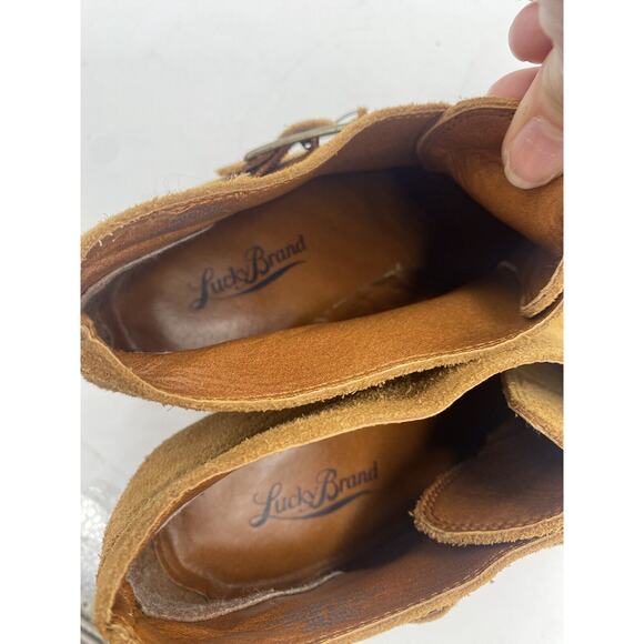 Lucky Brand Sumarah Ankle Booties Brown Suede 3" Wedge Heel Shoe Boot sz 10 - Picture 9 of 10